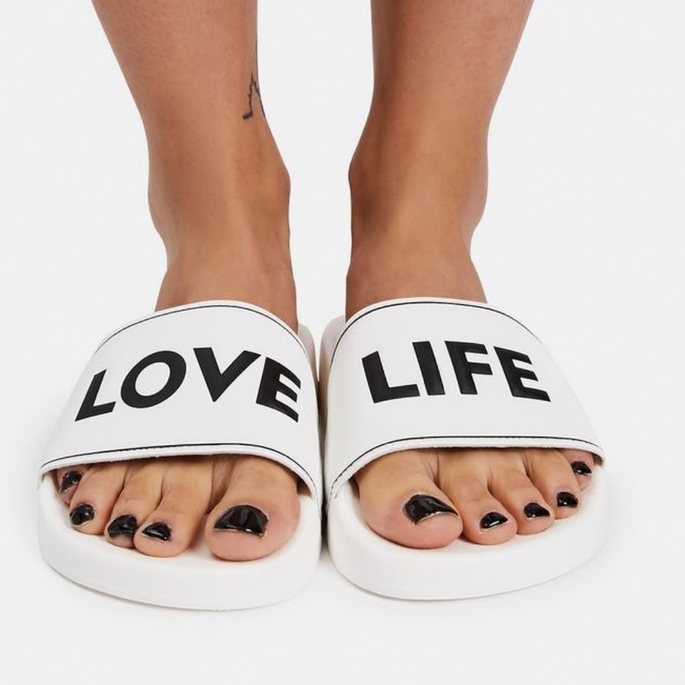 👣BUFFALO 💮White Riley Slides "Love Life"footwear - Picture 4 of 15